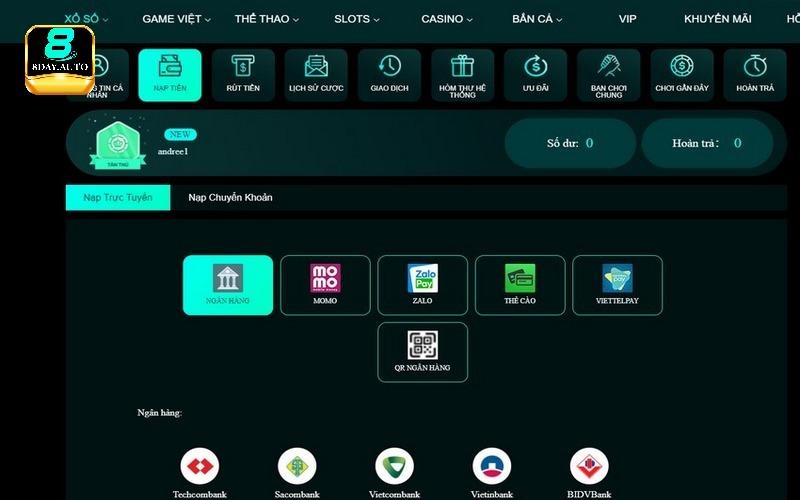 Nạp tiền 8DAY thông qua tài khoản cực an toàn